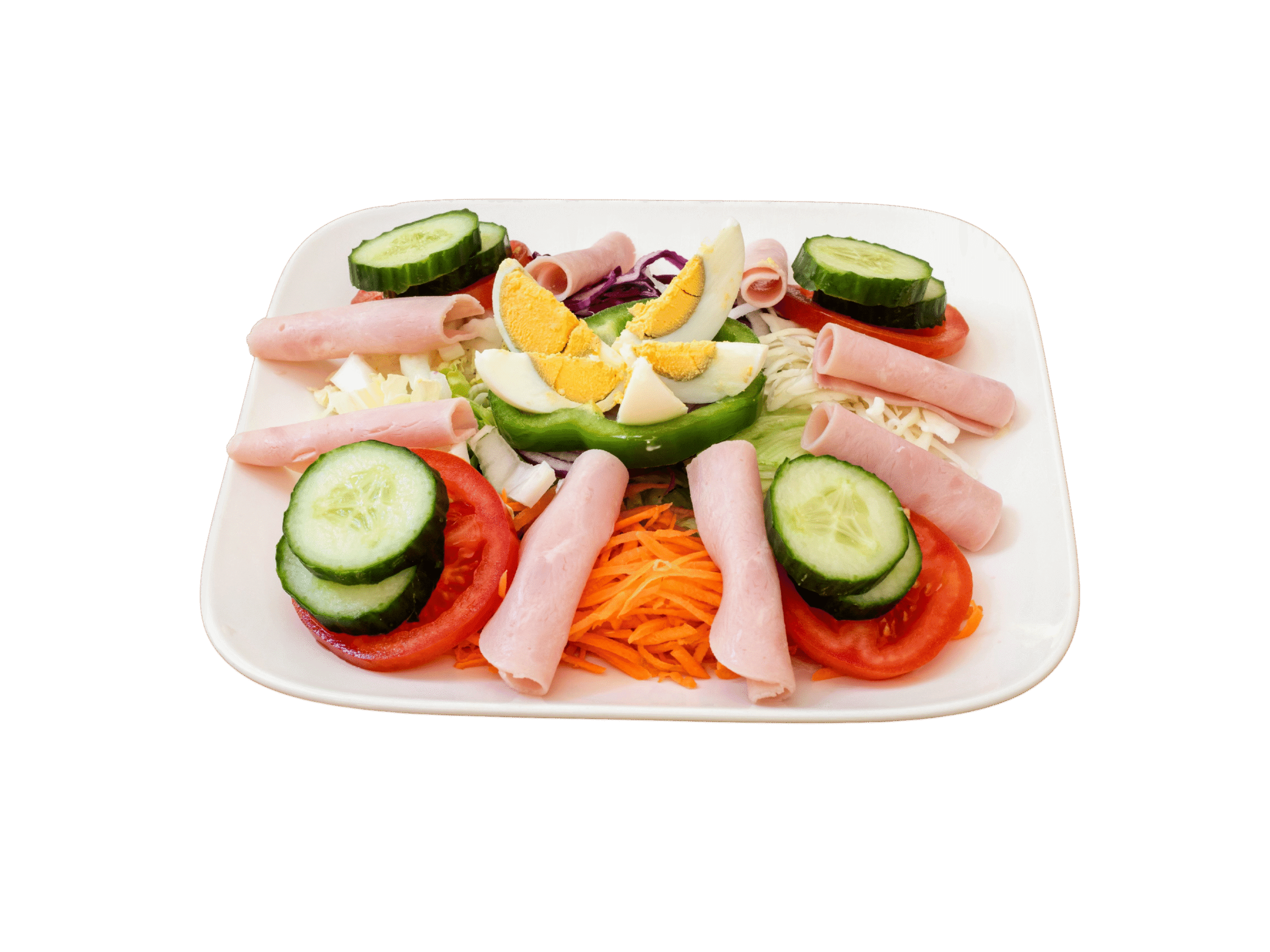 Gemischt Salat mit Schinken und Ei bearbeitet